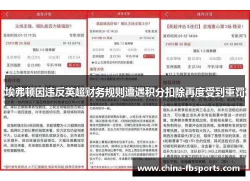 埃弗顿因违反英超财务规则遭遇积分扣除再度受到重罚 埃弗顿因违反英超财务规则遭遇积分扣除再度受到重罚